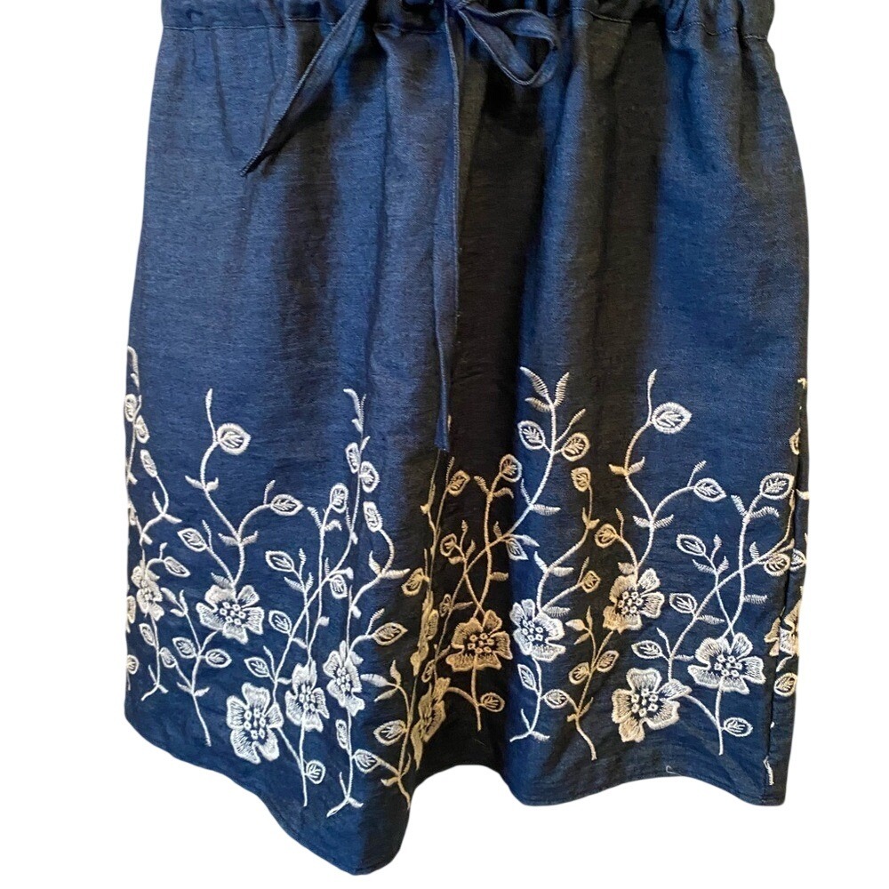Westport denim halter sun dress with white floral embroidery - Picture 2 of 8
